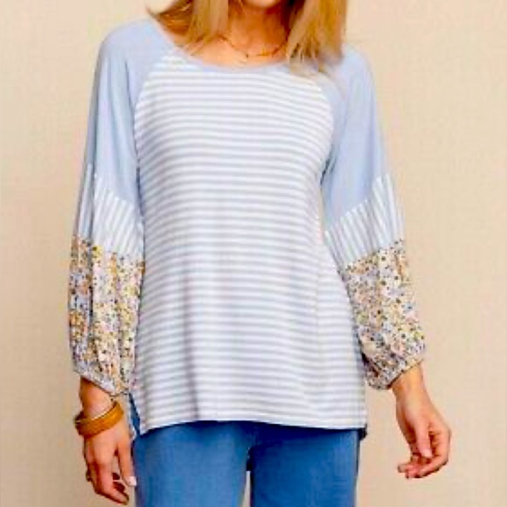 MATILDA JANE Heart To Heart Botanical Blue/Gold/Coral/White Top, Size XL, GUC.